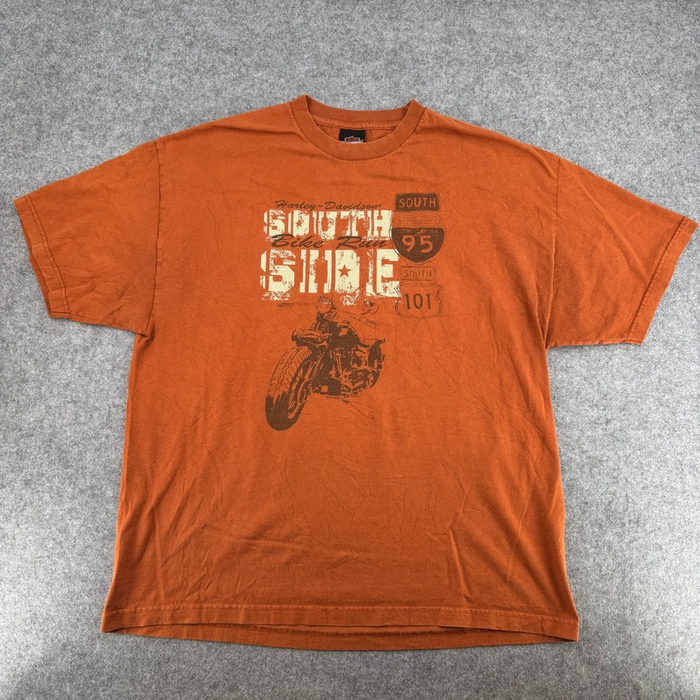 Harley-Davidson T-Shirt Mens 2XL South Side Bike Run Orange Sarasota FL EUC